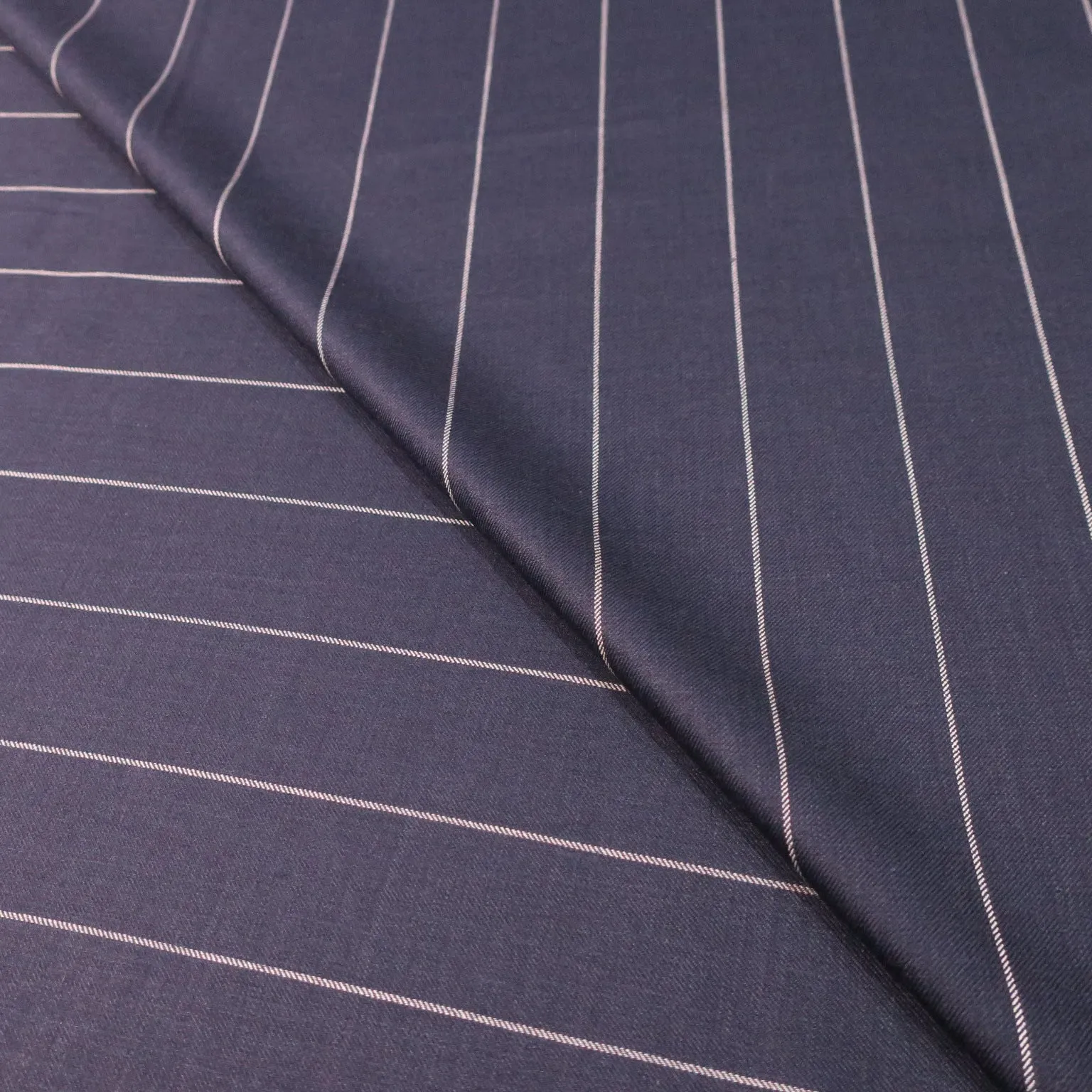2 YDS Blue and White Chalk Striped Loro Piana Wool Silk and Linen Fabric