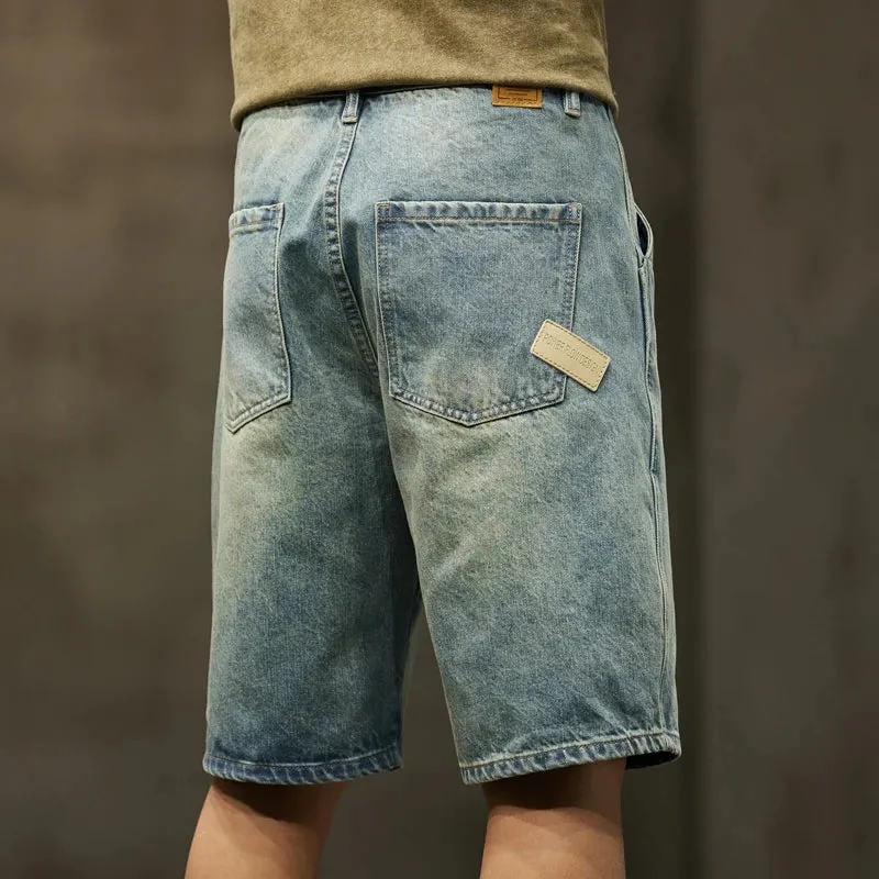 2024 Summer Denim Shorts Men Jeans Loose Fit Wide Leg Knee Length Pants Baggy Jeans Oversized Retro Blue Vintage Casual Large 42