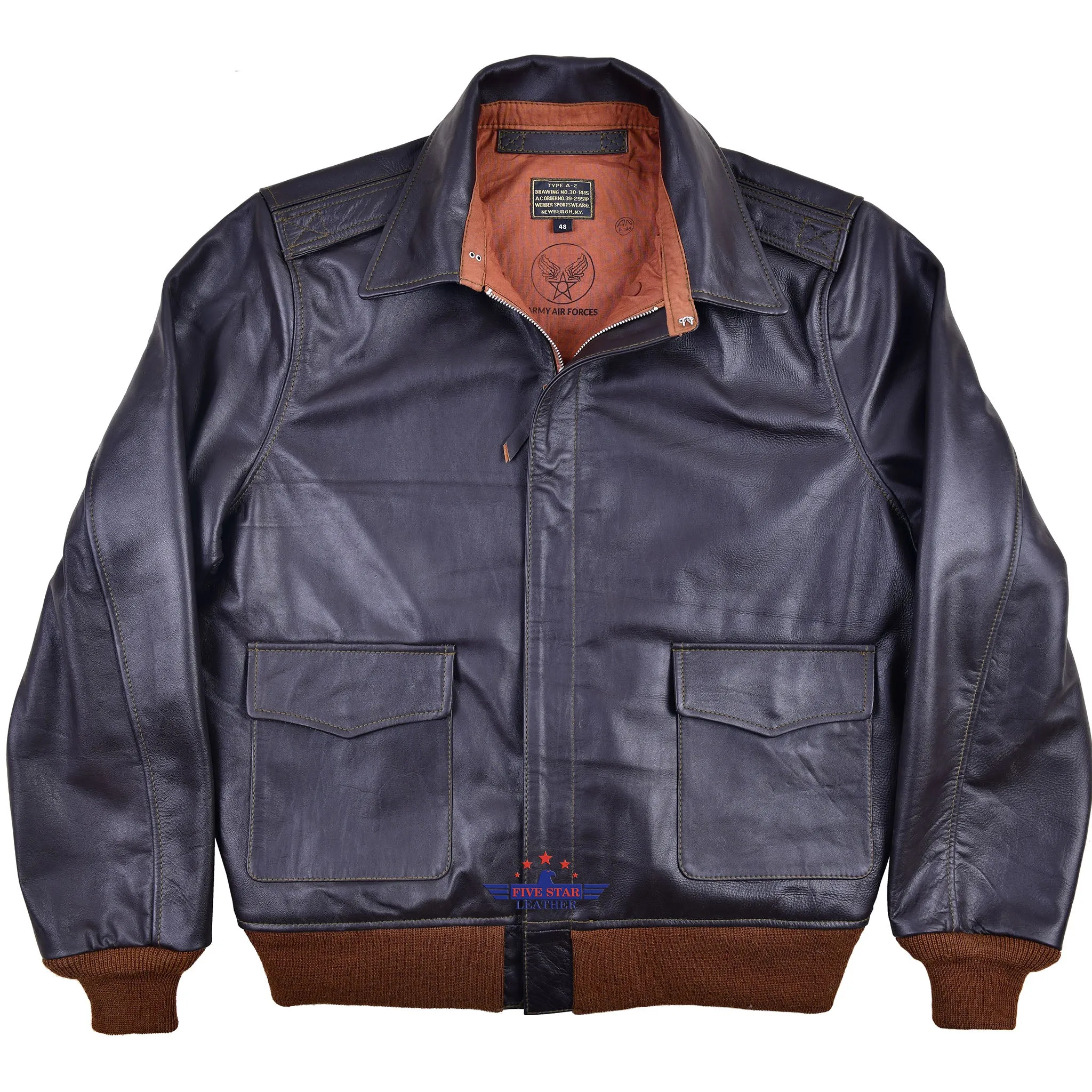 A2 REPRO WWII 1939 WERBER SPORTSWEAR Seal Brown Horse Hide Leather Jacket