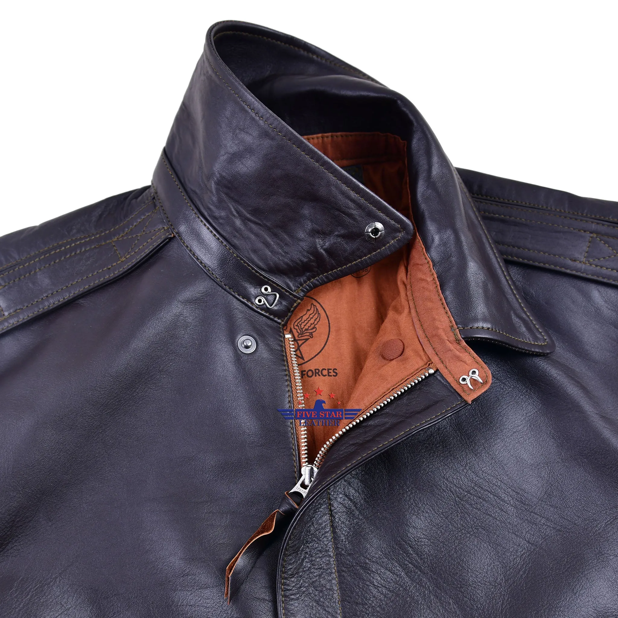 A2 REPRO WWII 1939 WERBER SPORTSWEAR Seal Brown Horse Hide Leather Jacket