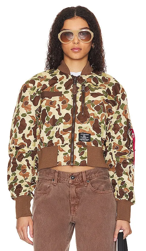 ALPHA INDUSTRIES Cropped Flight Jacket in Brown,Green