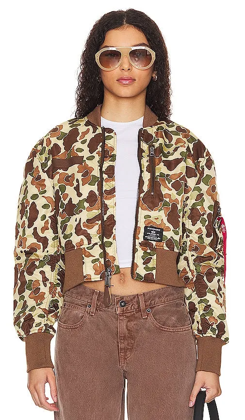 ALPHA INDUSTRIES Cropped Flight Jacket in Brown,Green