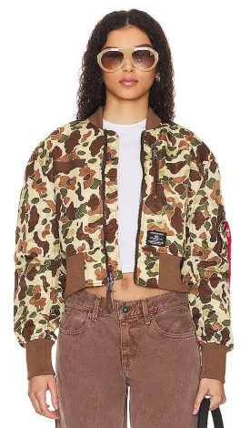 ALPHA INDUSTRIES Cropped Flight Jacket in Brown,Green