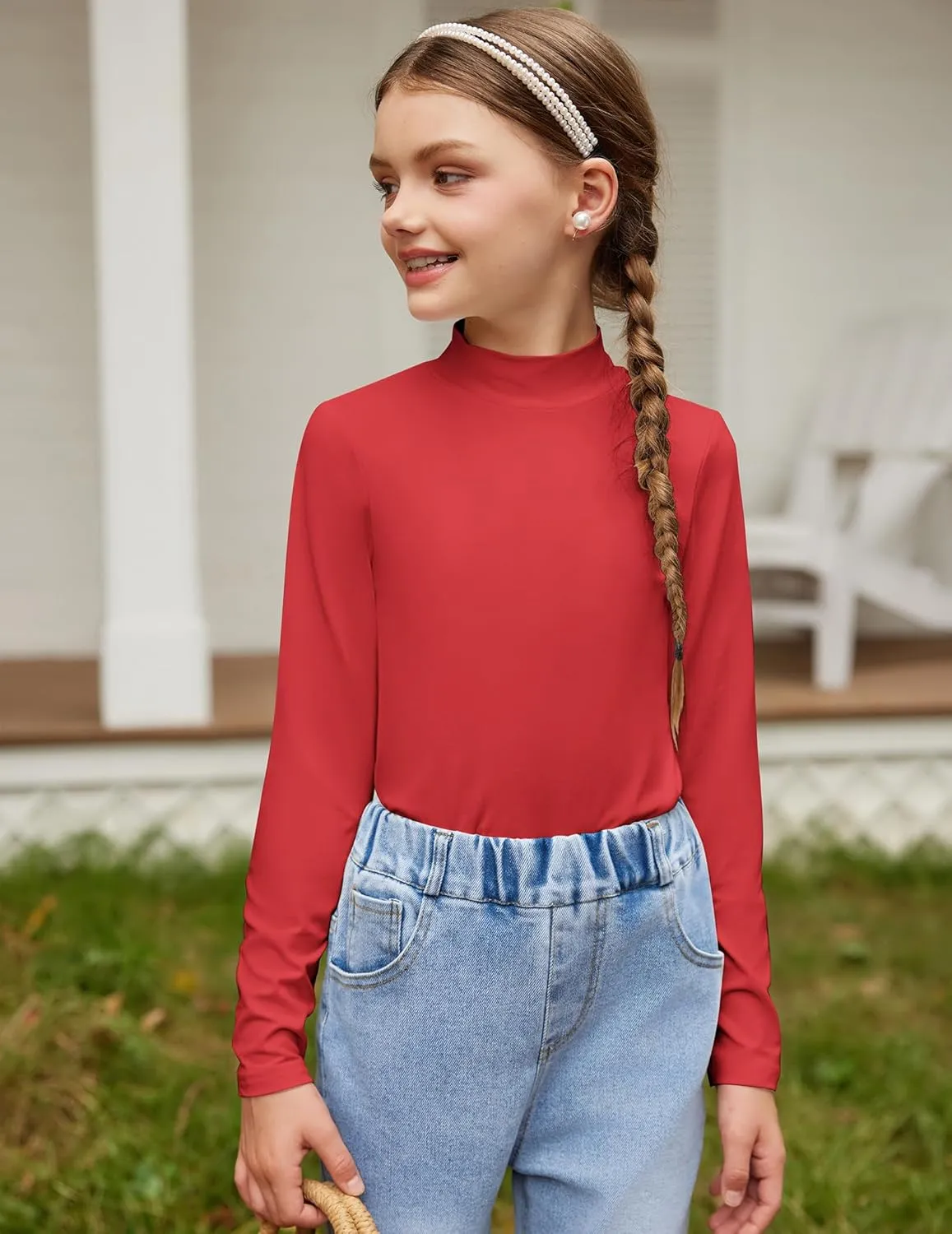Arshiner Girls Long Sleeve Mock Turtleneck Shirts Slim Fit Casual Layer Top