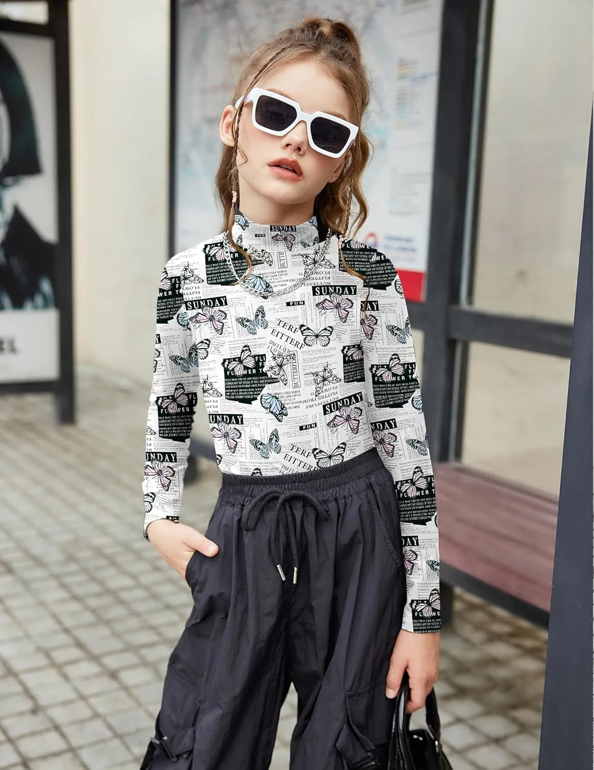 Arshiner Girls Long Sleeve Mock Turtleneck Shirts Slim Fit Casual Layer Top