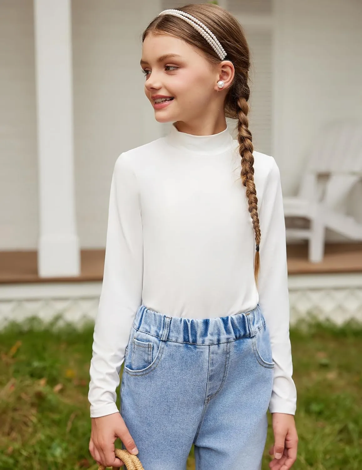 Arshiner Girls Long Sleeve Mock Turtleneck Shirts Slim Fit Casual Layer Top