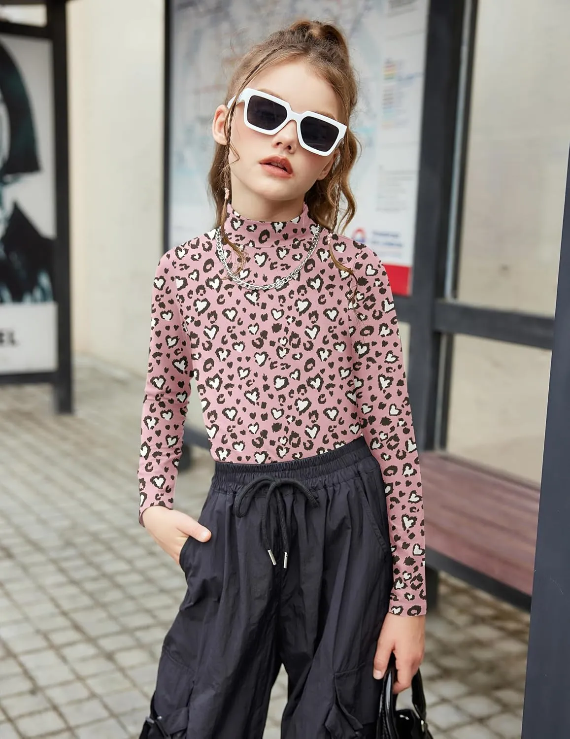 Arshiner Girls Long Sleeve Mock Turtleneck Shirts Slim Fit Casual Layer Top