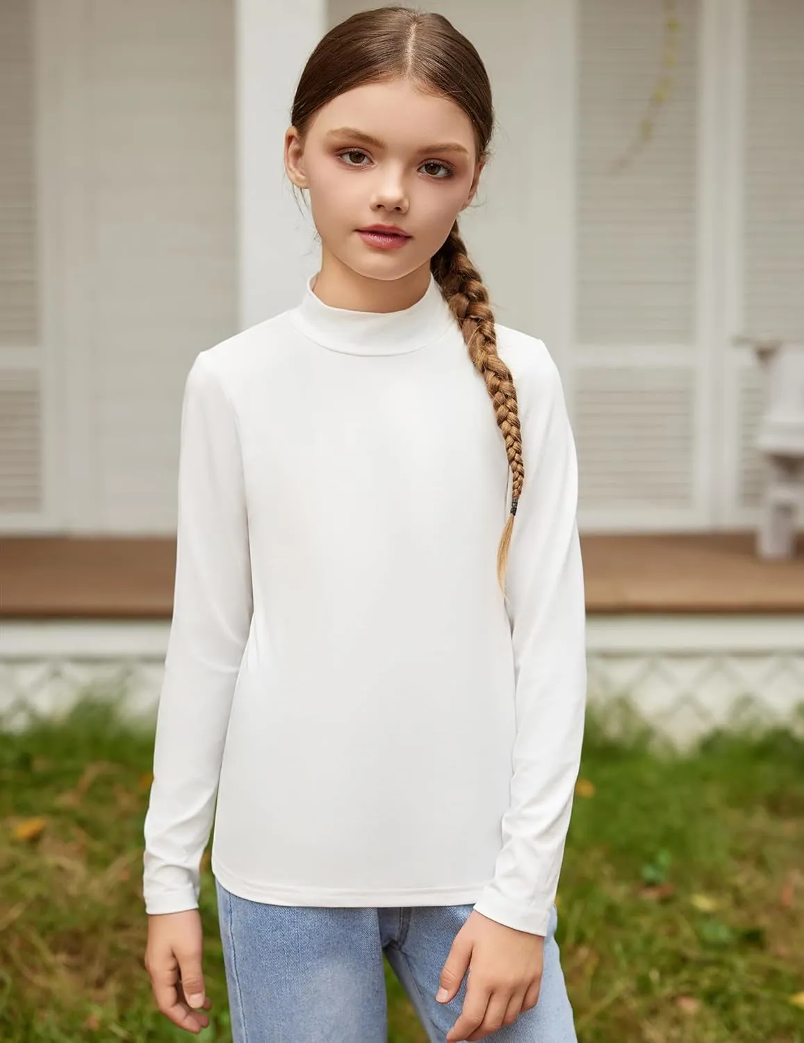 Arshiner Girls Long Sleeve Mock Turtleneck Shirts Slim Fit Casual Layer Top