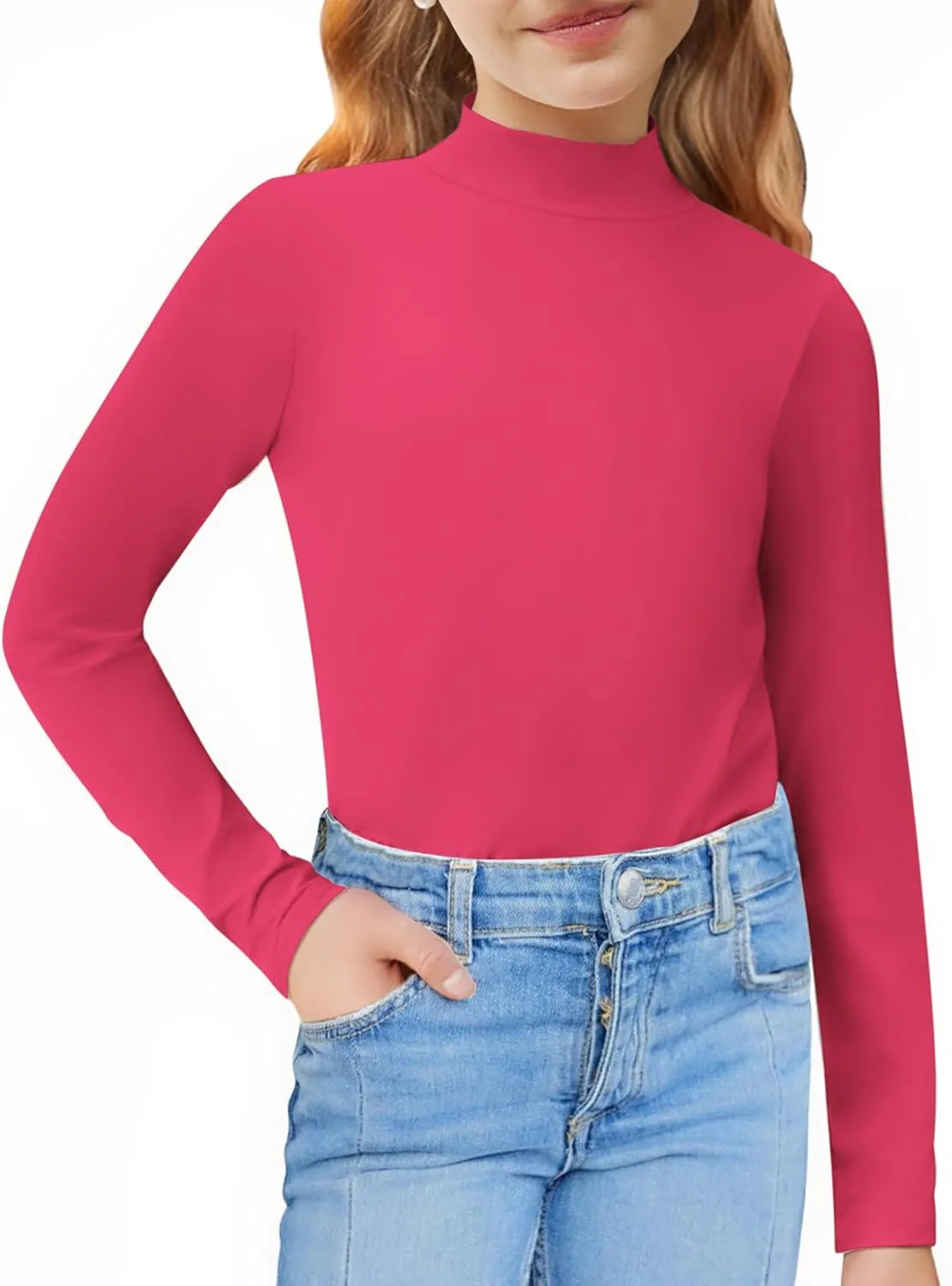 Arshiner Girls Long Sleeve Mock Turtleneck Shirts Slim Fit Casual Layer Top
