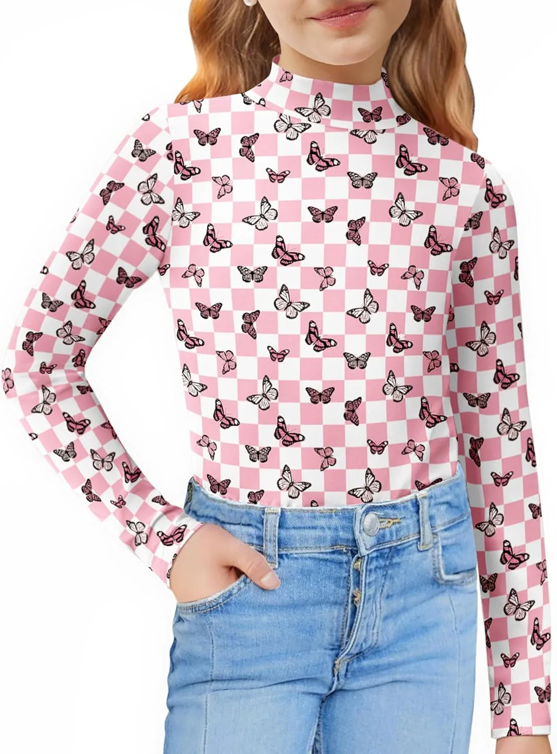 Arshiner Girls Long Sleeve Mock Turtleneck Shirts Slim Fit Casual Layer Top