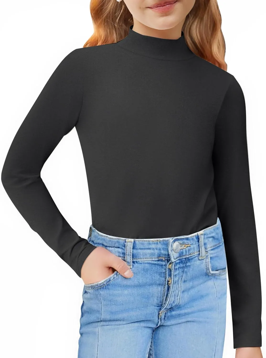 Arshiner Girls Long Sleeve Mock Turtleneck Shirts Slim Fit Casual Layer Top