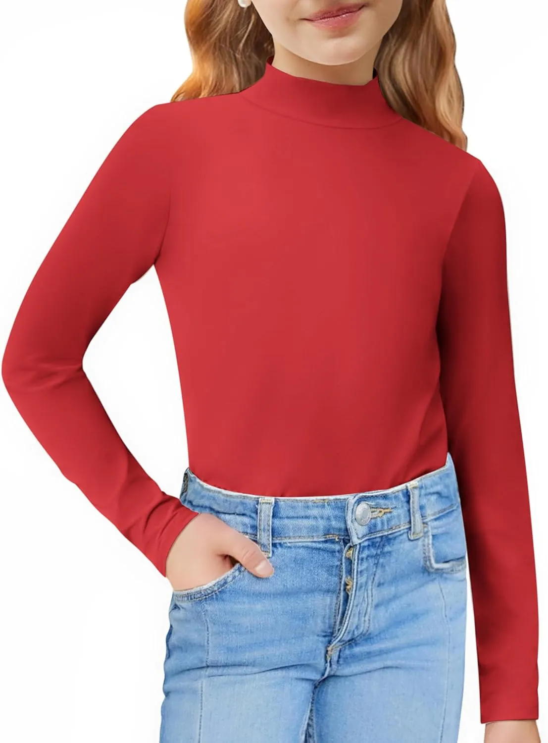 Arshiner Girls Long Sleeve Mock Turtleneck Shirts Slim Fit Casual Layer Top