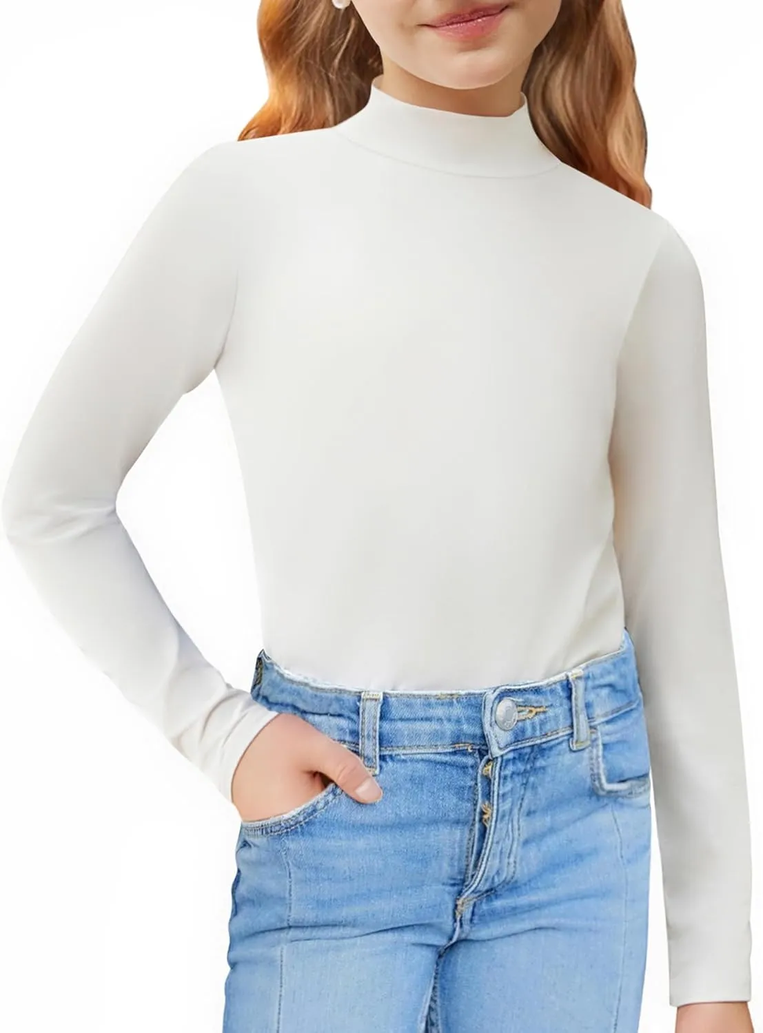 Arshiner Girls Long Sleeve Mock Turtleneck Shirts Slim Fit Casual Layer Top