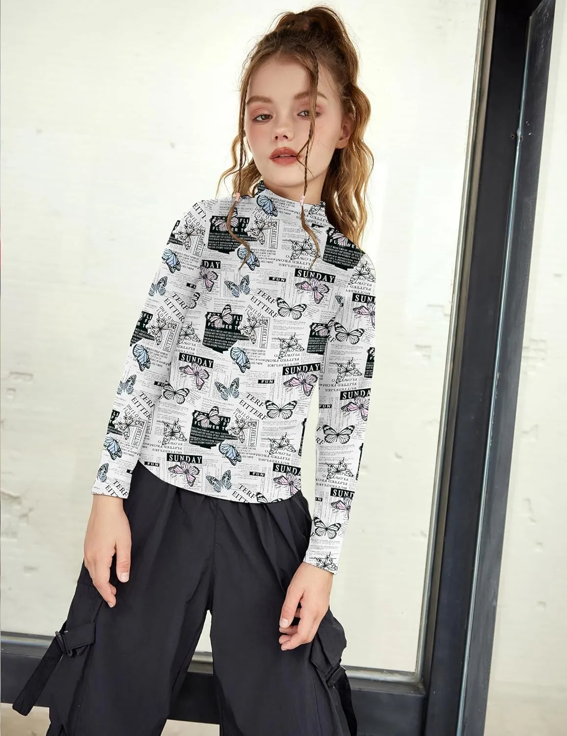 Arshiner Girls Long Sleeve Mock Turtleneck Shirts Slim Fit Casual Layer Top