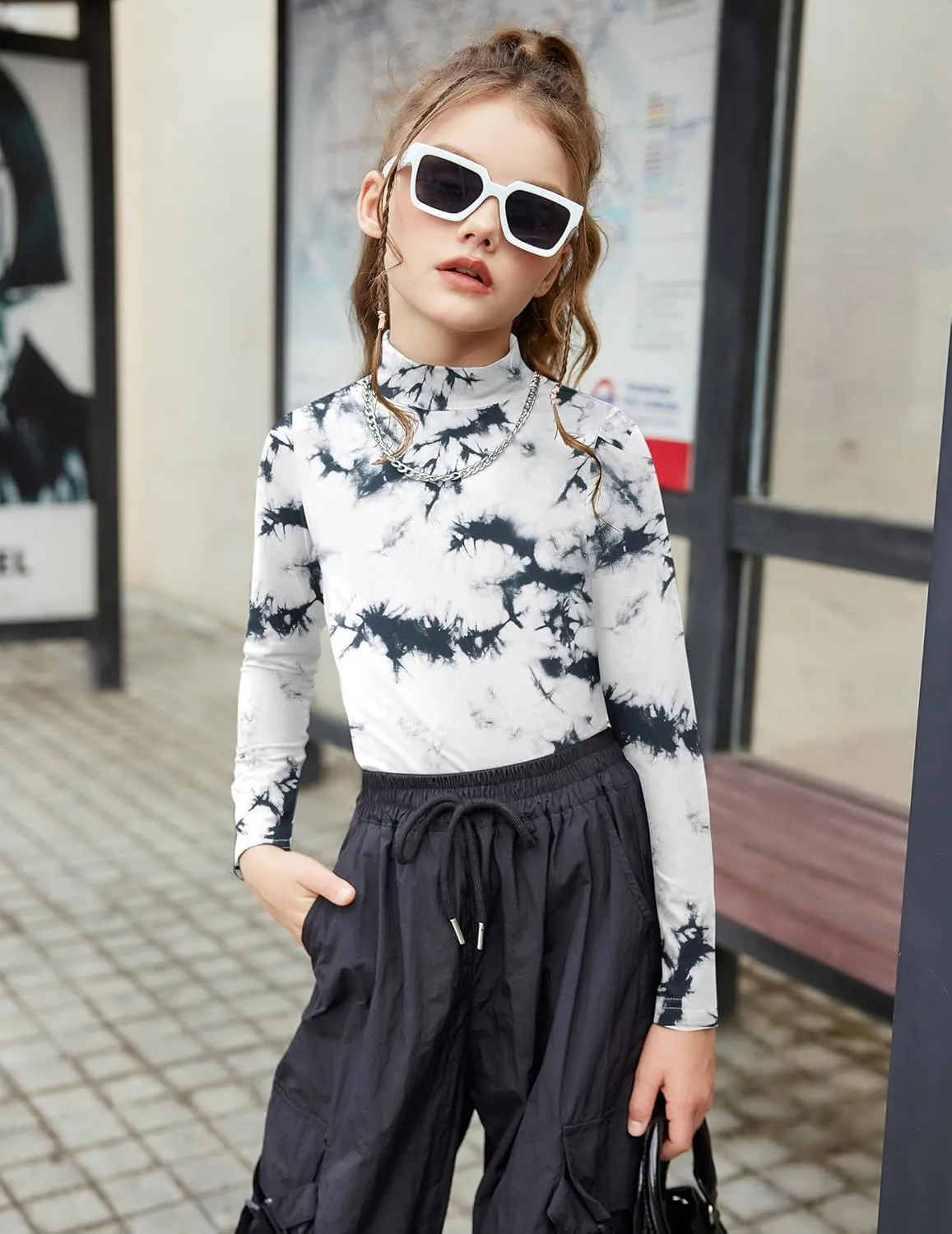 Arshiner Girls Long Sleeve Mock Turtleneck Shirts Slim Fit Casual Layer Top