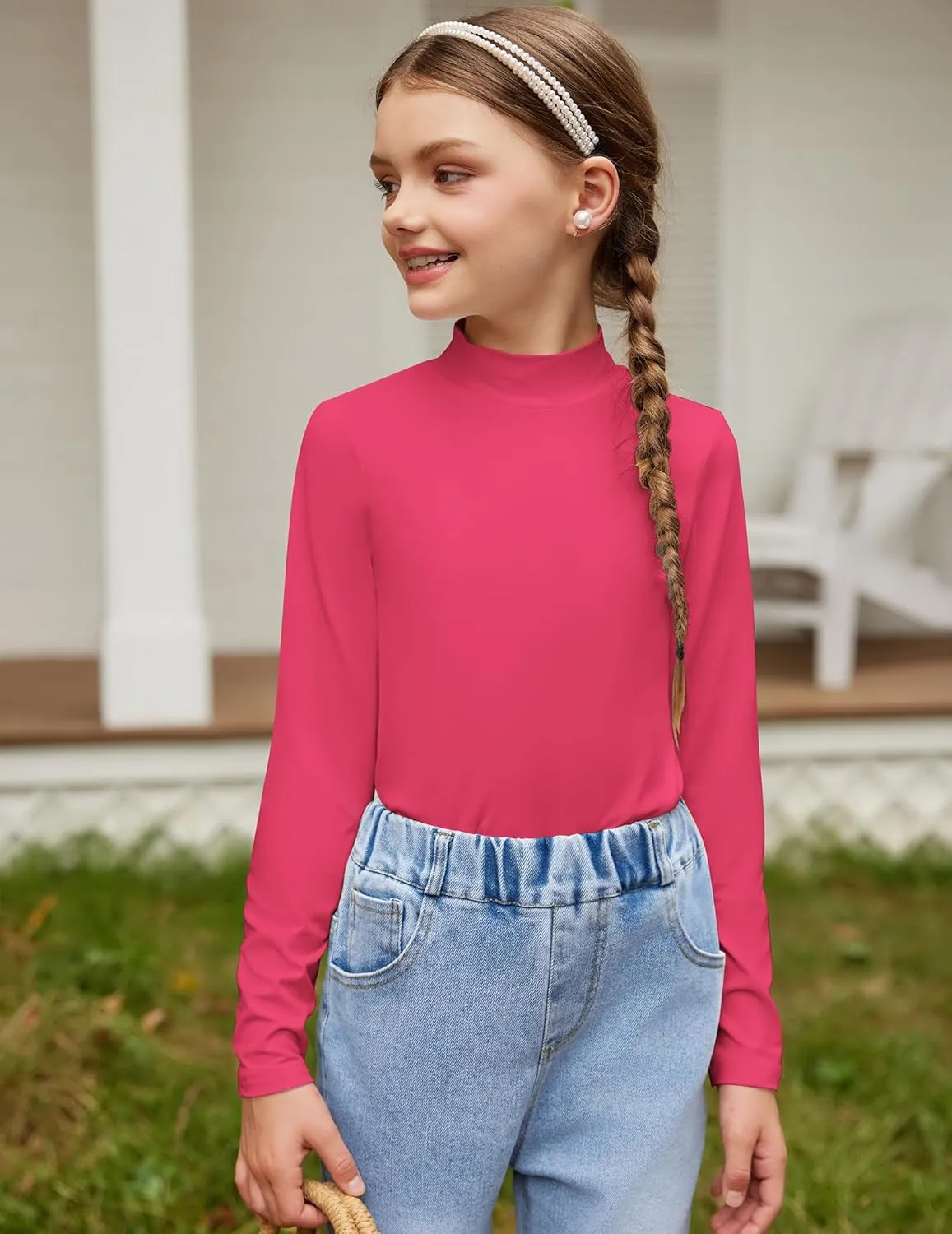 Arshiner Girls Long Sleeve Mock Turtleneck Shirts Slim Fit Casual Layer Top