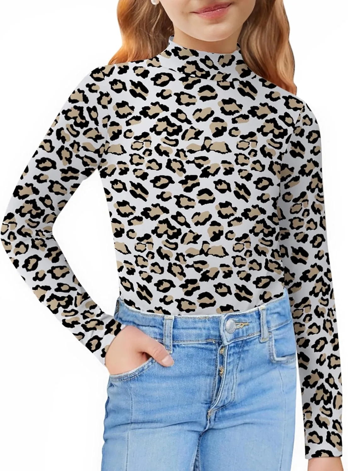 Arshiner Girls Long Sleeve Mock Turtleneck Shirts Slim Fit Casual Layer Top