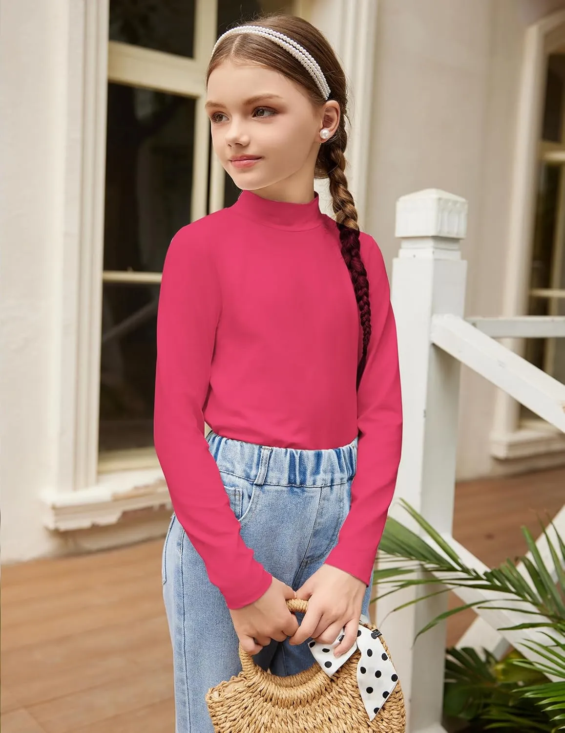 Arshiner Girls Long Sleeve Mock Turtleneck Shirts Slim Fit Casual Layer Top