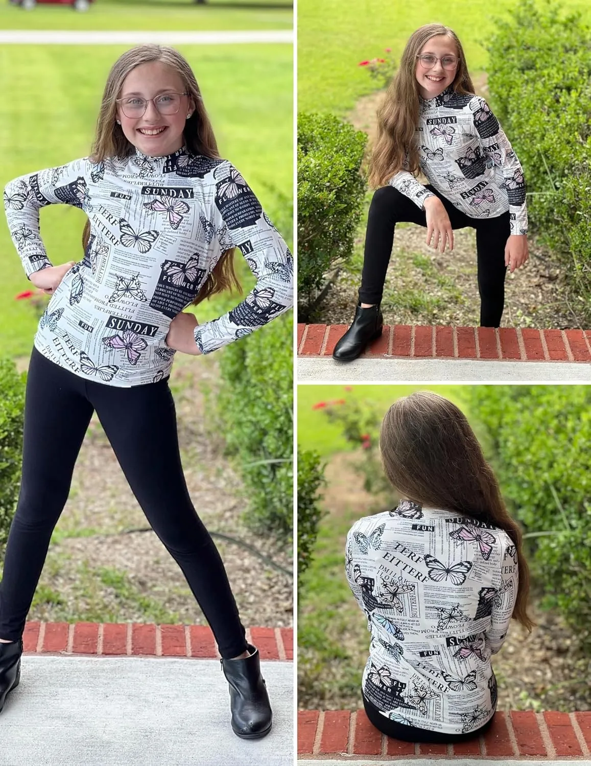 Arshiner Girls Long Sleeve Mock Turtleneck Shirts Slim Fit Casual Layer Top