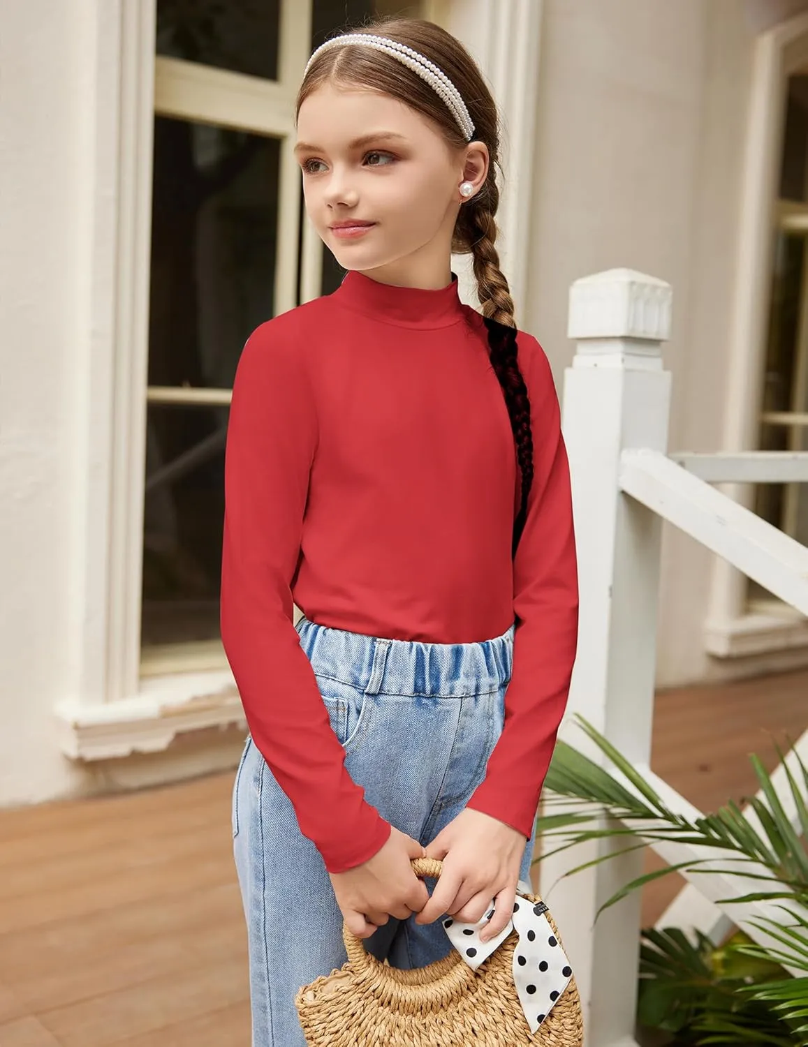 Arshiner Girls Long Sleeve Mock Turtleneck Shirts Slim Fit Casual Layer Top
