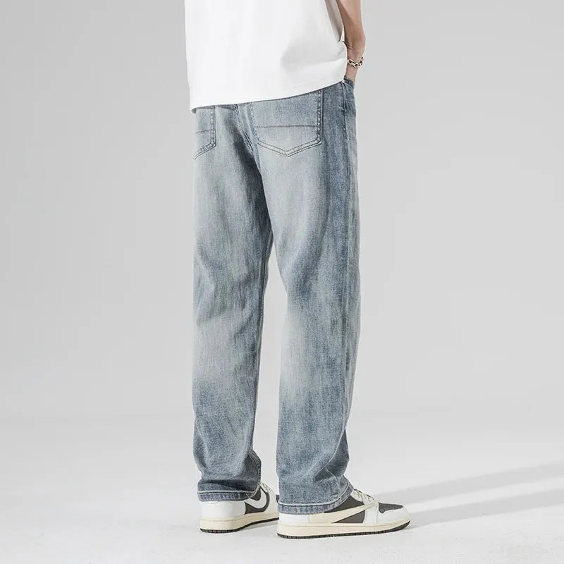 Baggy Pants Men Jeans Wide Leg Trousers Loose Fit Stretch Light Blue 2023 New Jeans Kpop Men's Clothing Streetwear Oversize 42