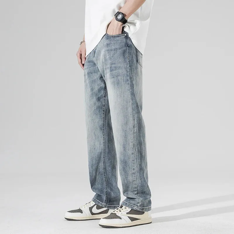 Baggy Pants Men Jeans Wide Leg Trousers Loose Fit Stretch Light Blue 2023 New Jeans Kpop Men's Clothing Streetwear Oversize 42