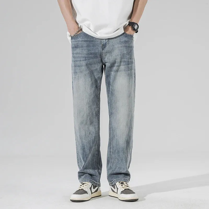 Baggy Pants Men Jeans Wide Leg Trousers Loose Fit Stretch Light Blue 2023 New Jeans Kpop Men's Clothing Streetwear Oversize 42