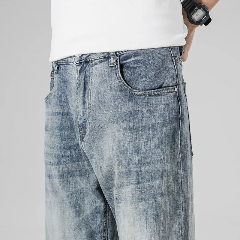 Baggy Pants Men Jeans Wide Leg Trousers Loose Fit Stretch Light Blue 2023 New Jeans Kpop Men's Clothing Streetwear Oversize 42