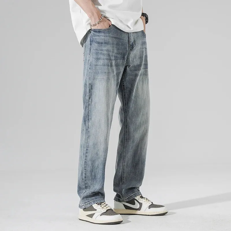 Baggy Pants Men Jeans Wide Leg Trousers Loose Fit Stretch Light Blue 2023 New Jeans Kpop Men's Clothing Streetwear Oversize 42