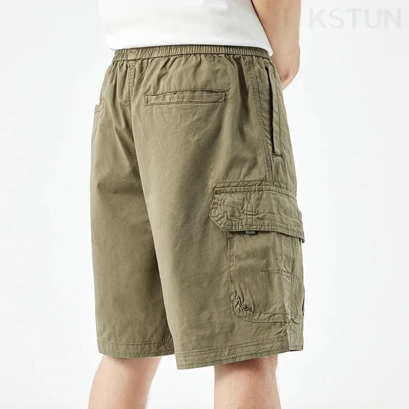 Baggy Shorts  Men Summer Short Pants Green Casual Cargo Shorts Wide Leg Loose Fit Elastic Waist Overalls  New Kpop