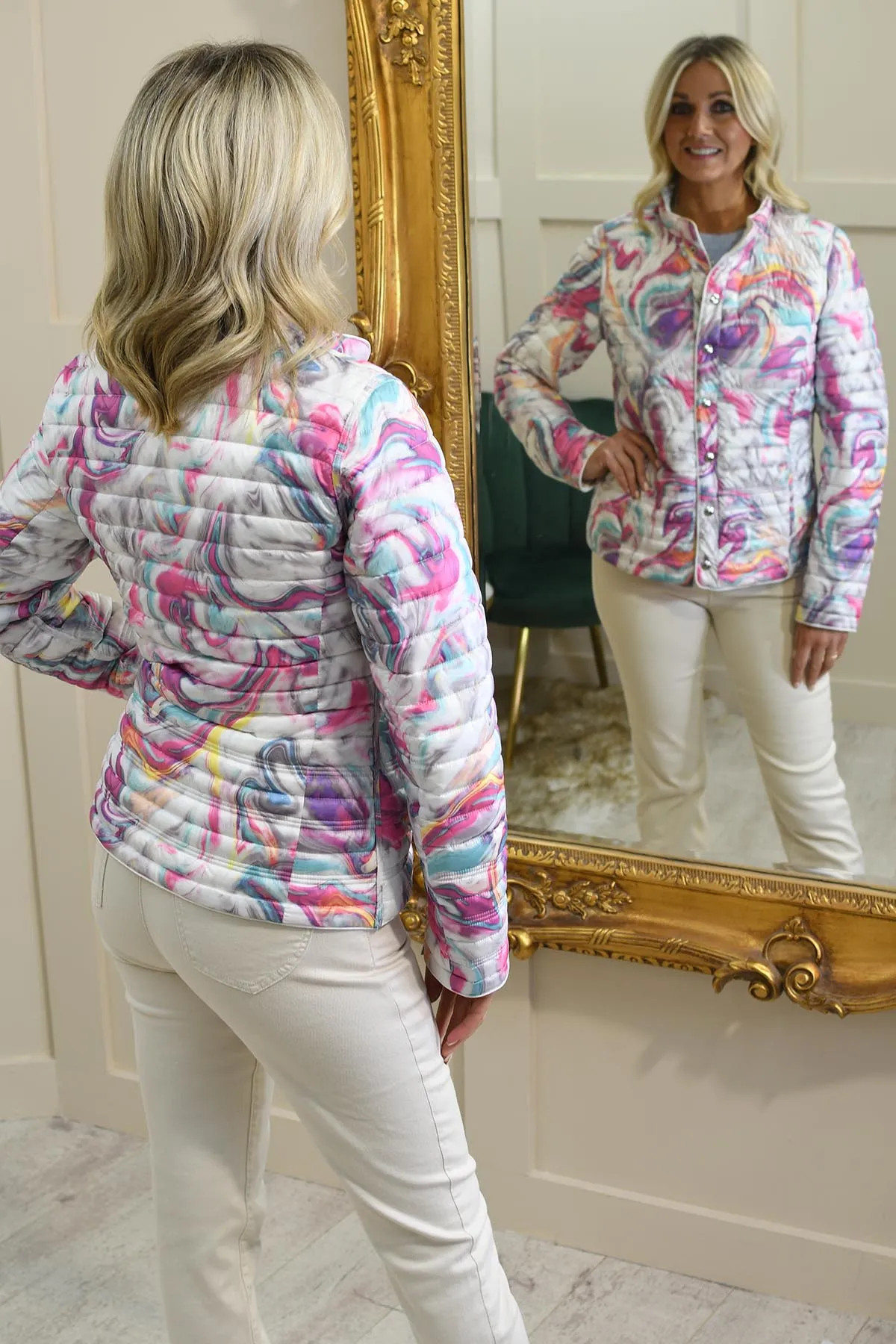Barbara Lebek Off-White & Multicolour Reversible Padded Coat -70470052 120