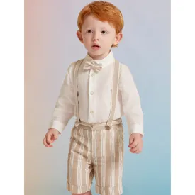 Beige and Cream Linen Shirt and Short Set
