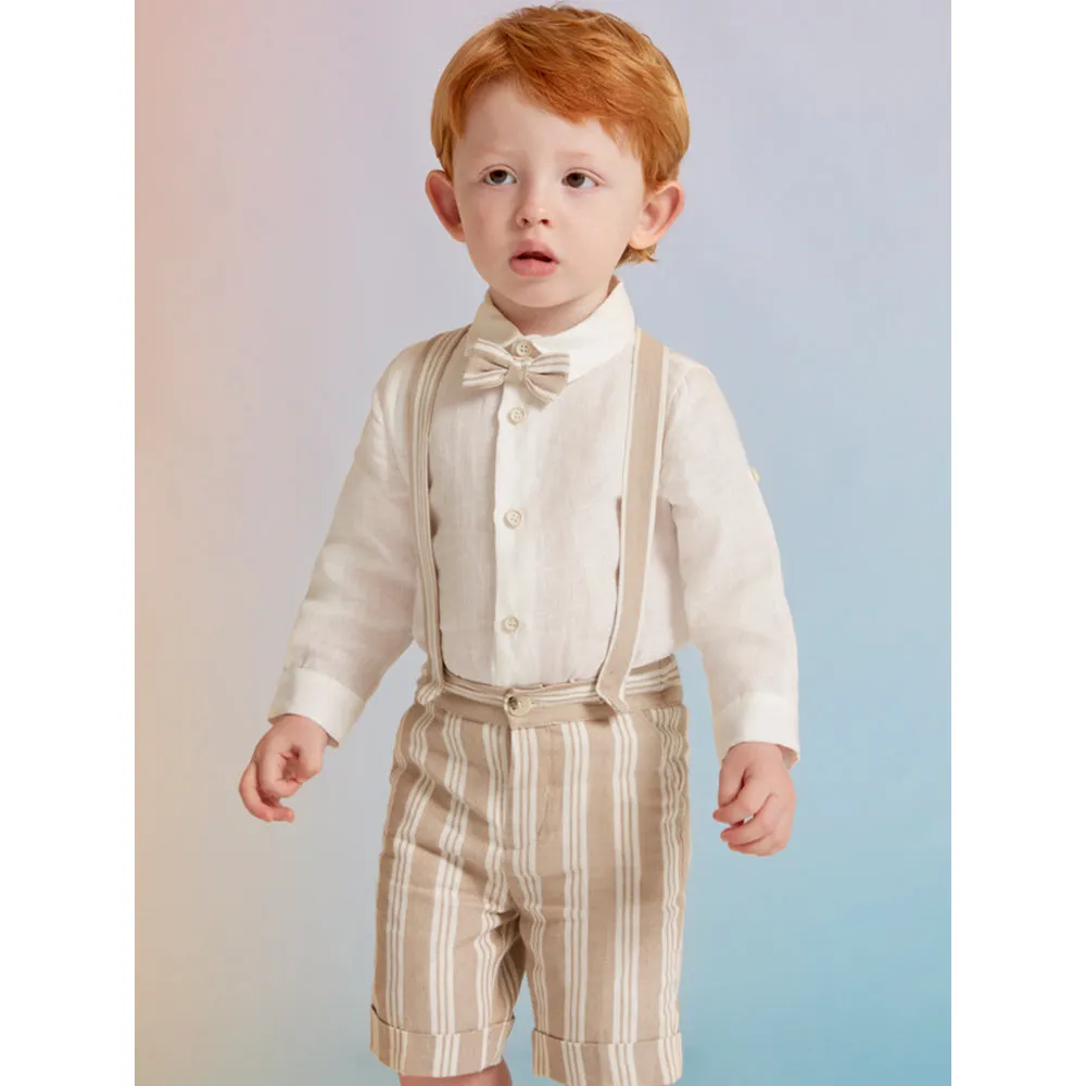 Beige and Cream Linen Shirt and Short Set