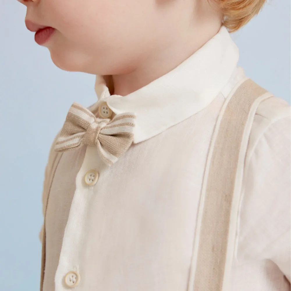 Beige and Cream Linen Shirt and Short Set