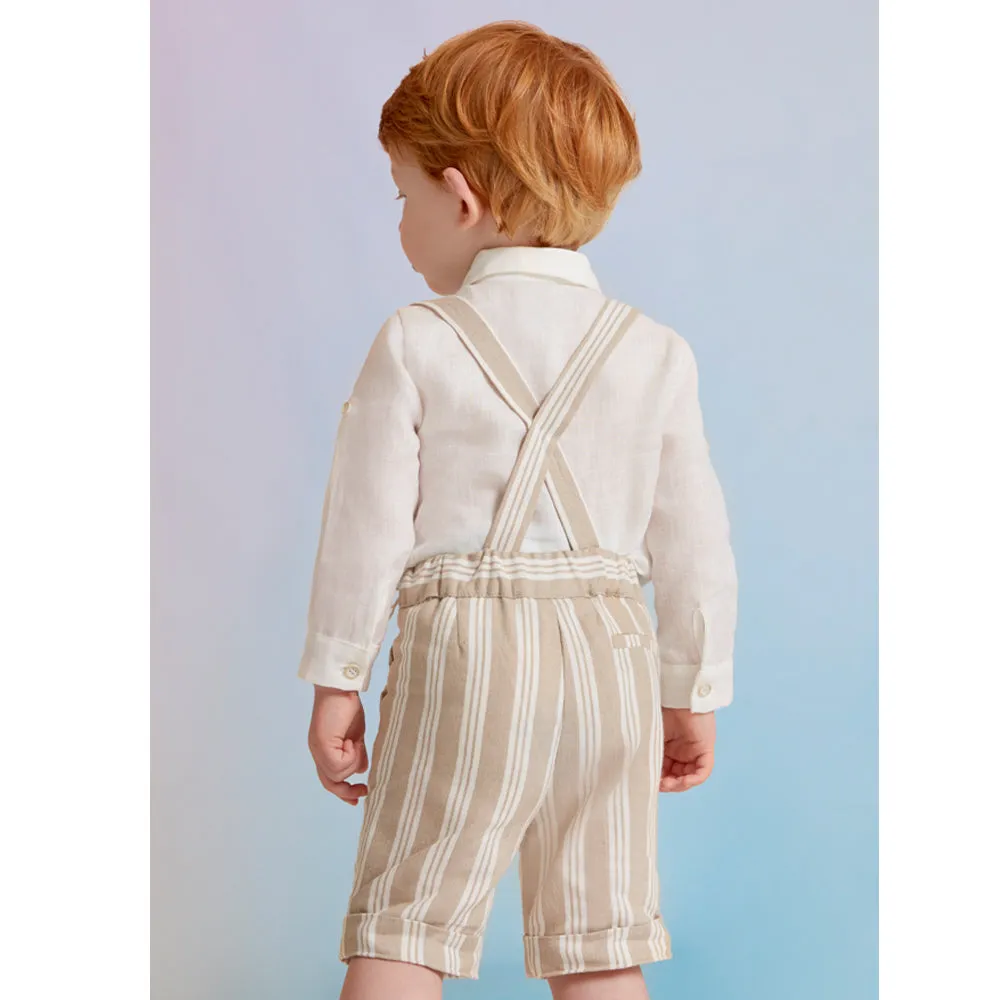 Beige and Cream Linen Shirt and Short Set