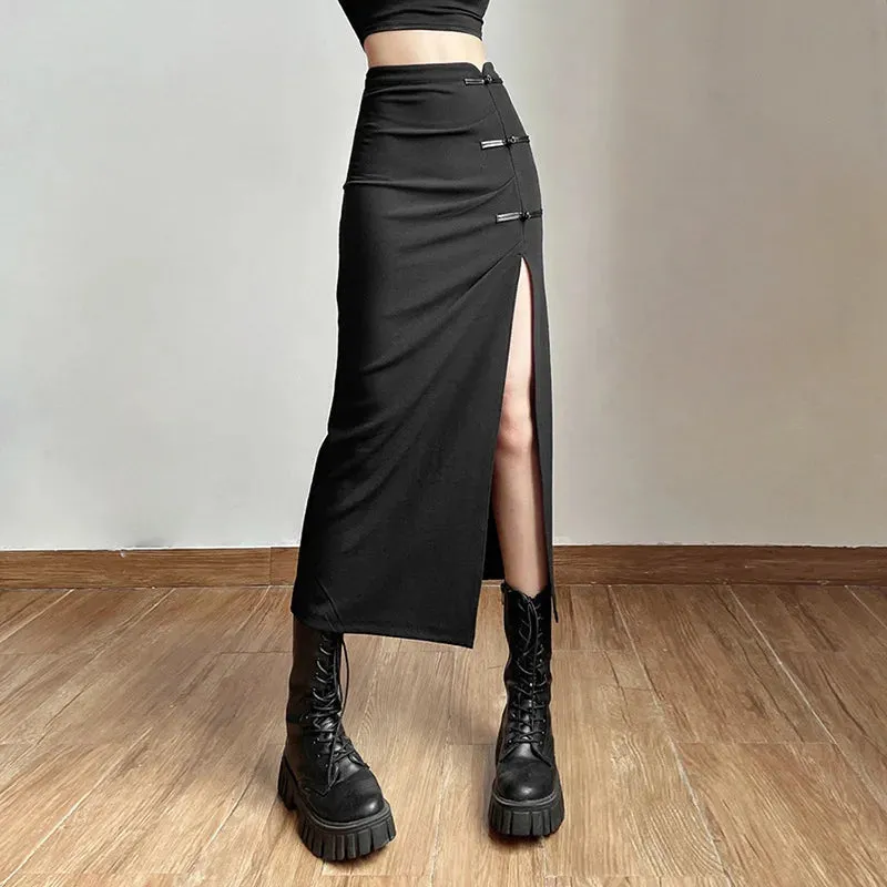 Black Split Casual Streetwear Skirt – Effortless Chic