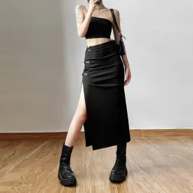 Black Split Casual Streetwear Skirt – Effortless Chic