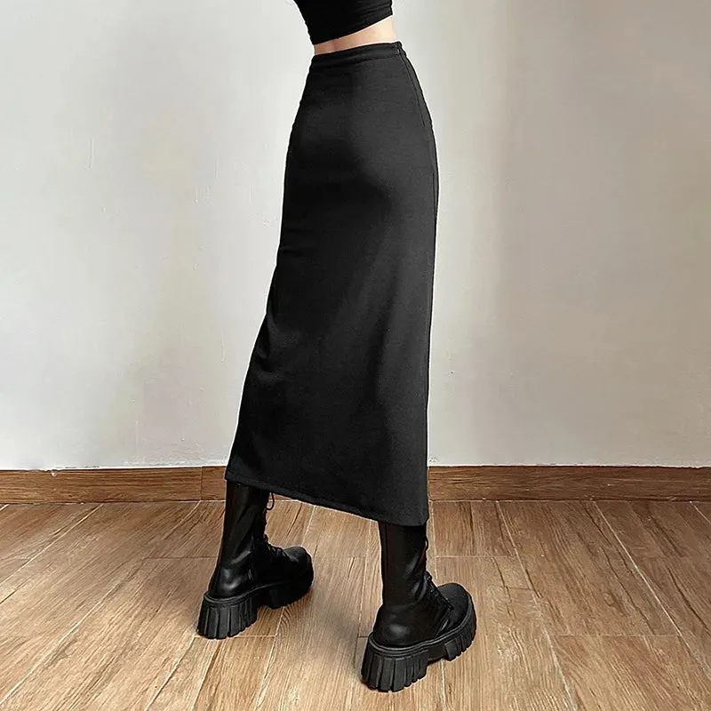 Black Split Casual Streetwear Skirt – Effortless Chic