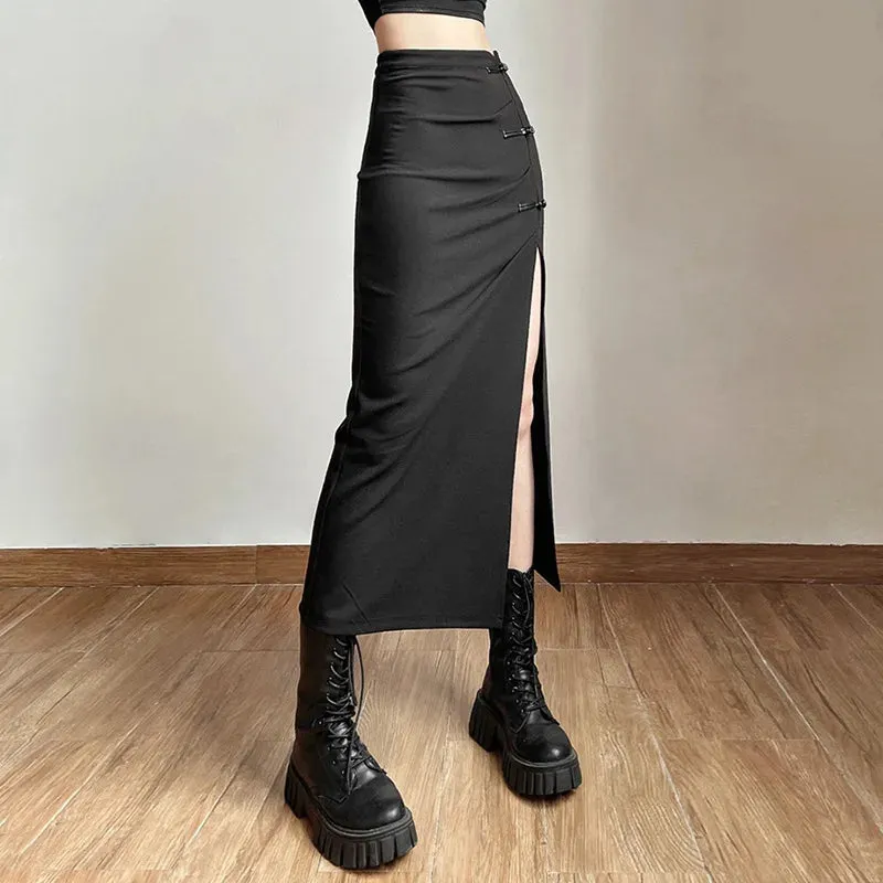Black Split Casual Streetwear Skirt – Effortless Chic