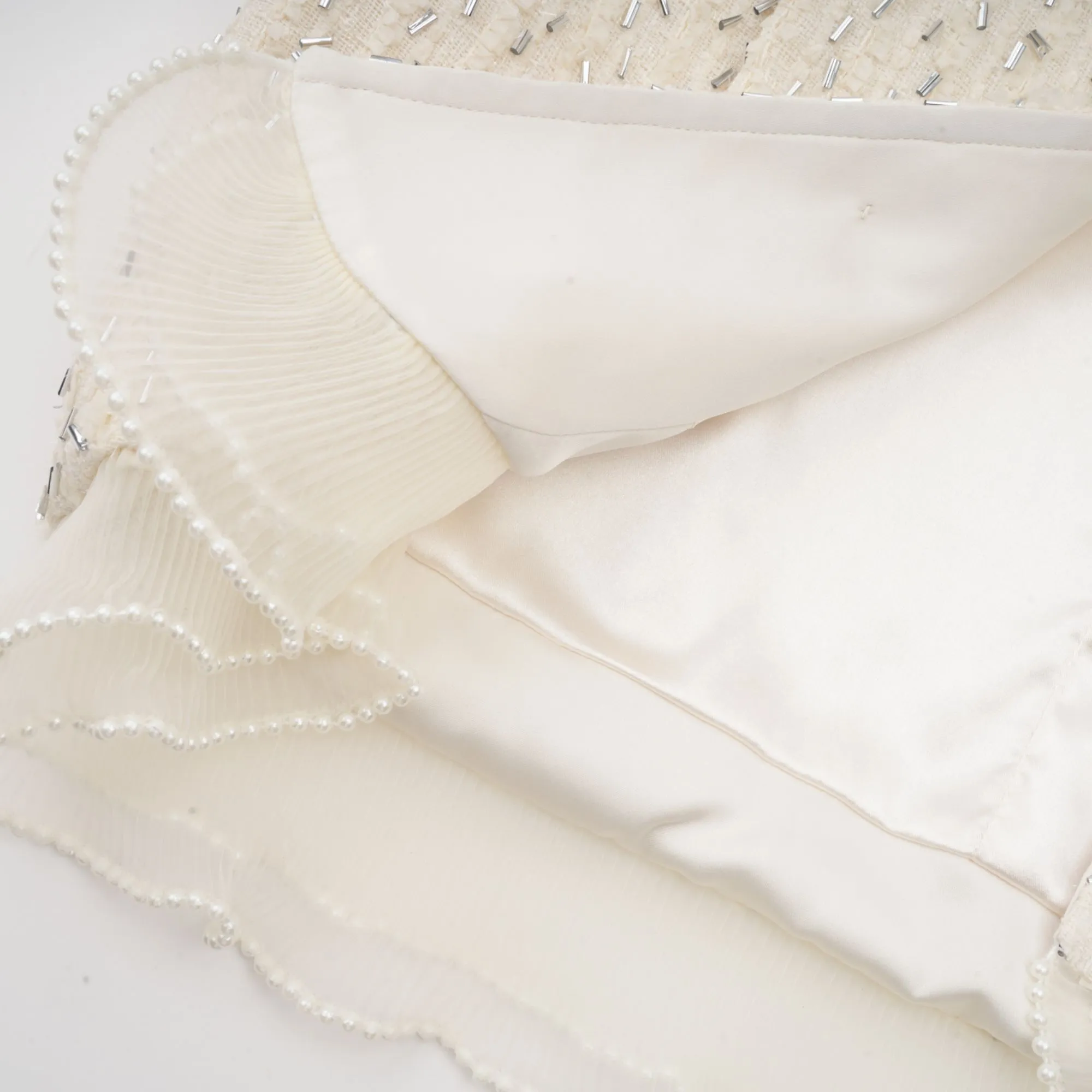 Blanche white beaded ruffle cropped jacket