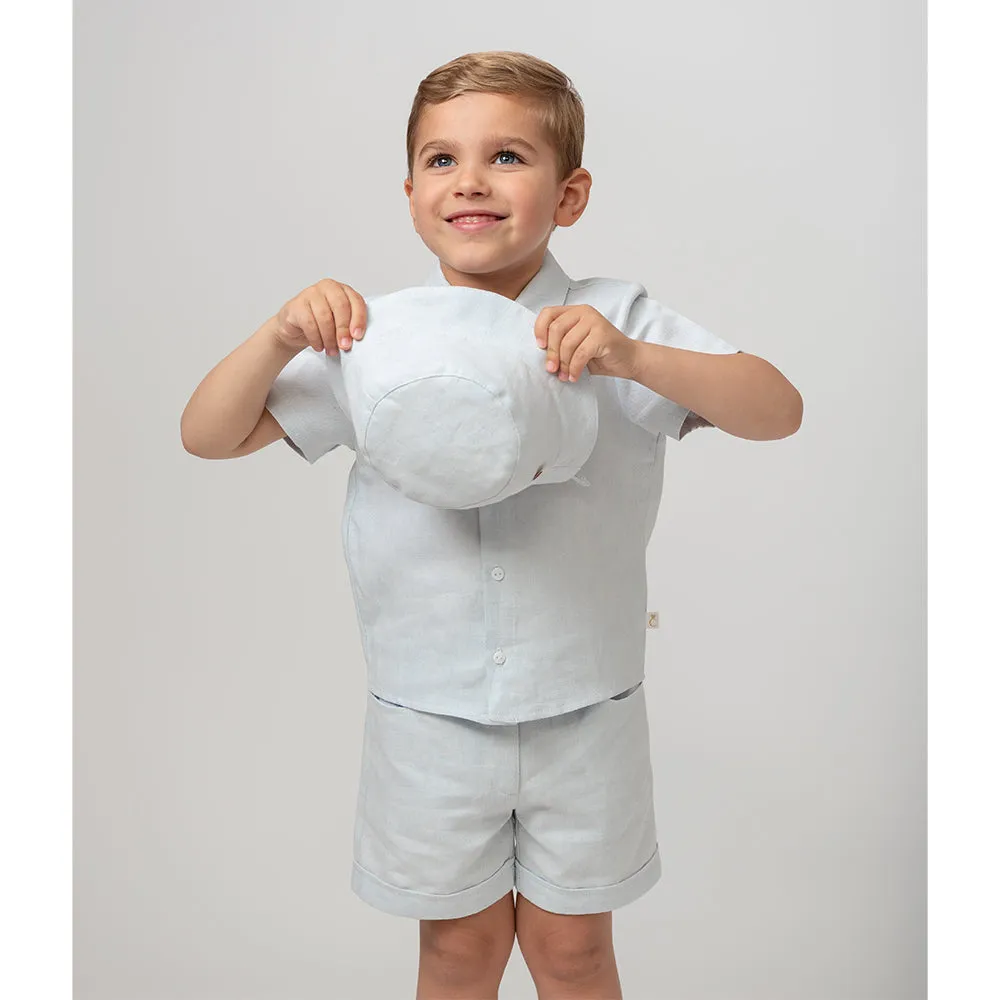 Blue Linen Short  & Hat Set