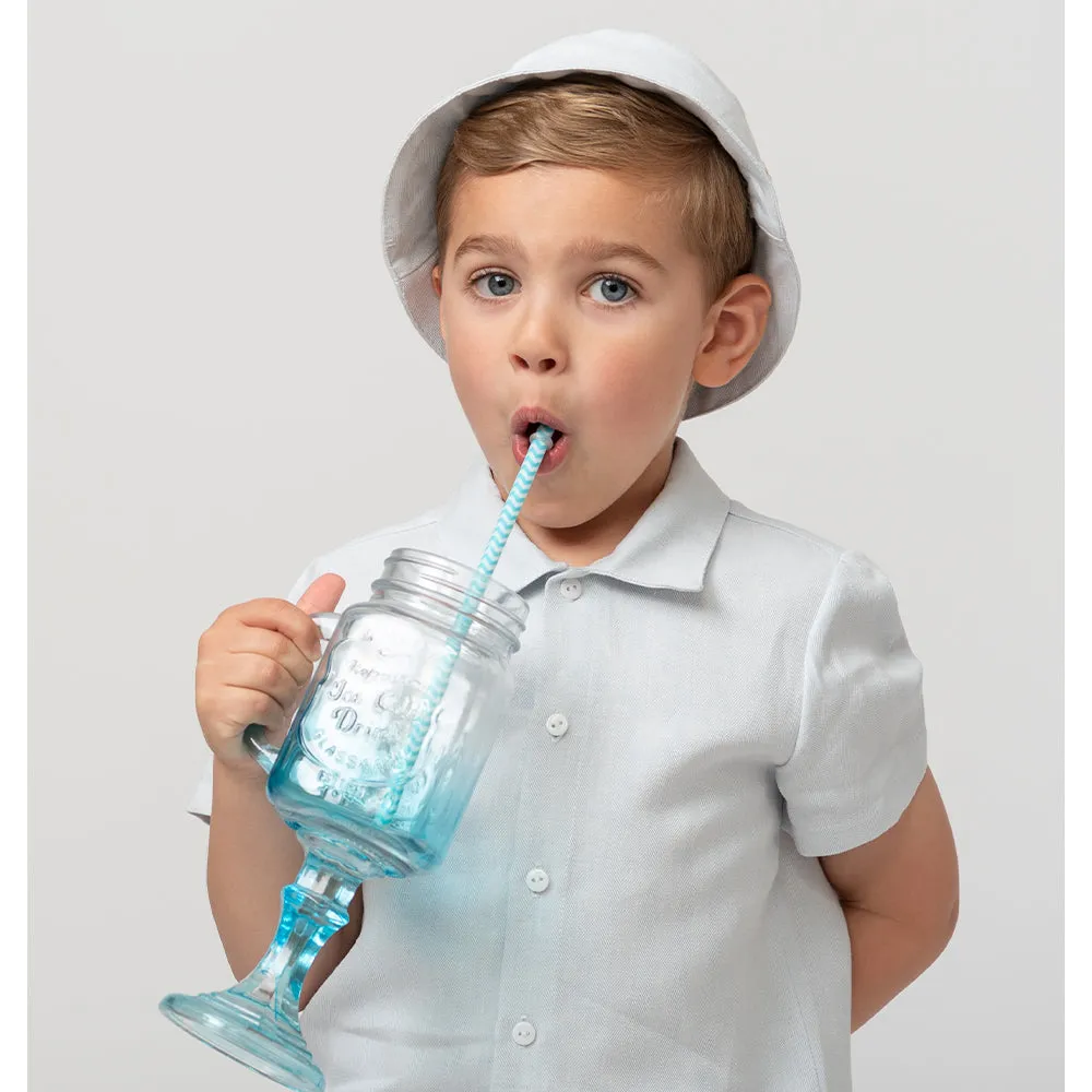Blue Linen Short  & Hat Set