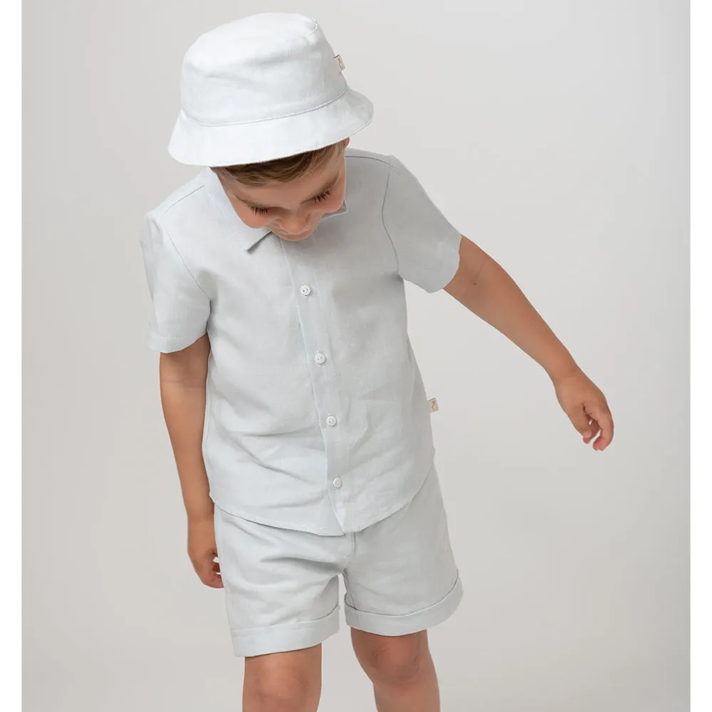 Blue Linen Short  & Hat Set