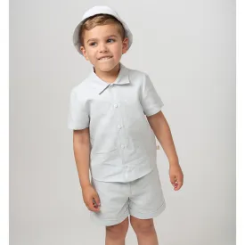 Blue Linen Short  & Hat Set