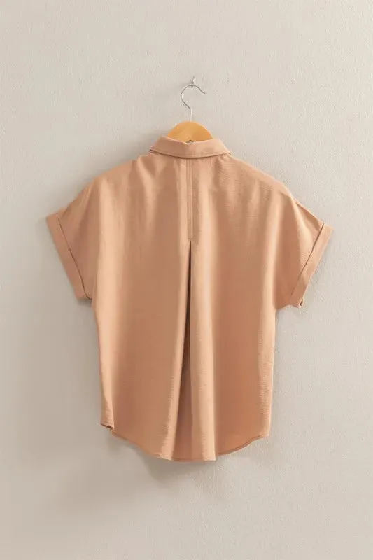 Button Down Collared Neck Short Sleeve Shirt