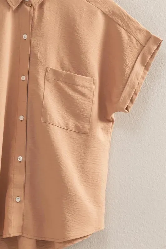Button Down Collared Neck Short Sleeve Shirt