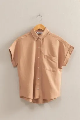 Button Down Collared Neck Short Sleeve Shirt
