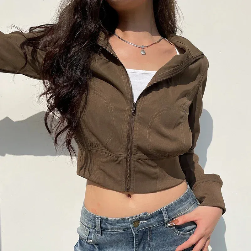 Casual Long Sleeves Pockets Cargo Coats Vintage Slim Jacket