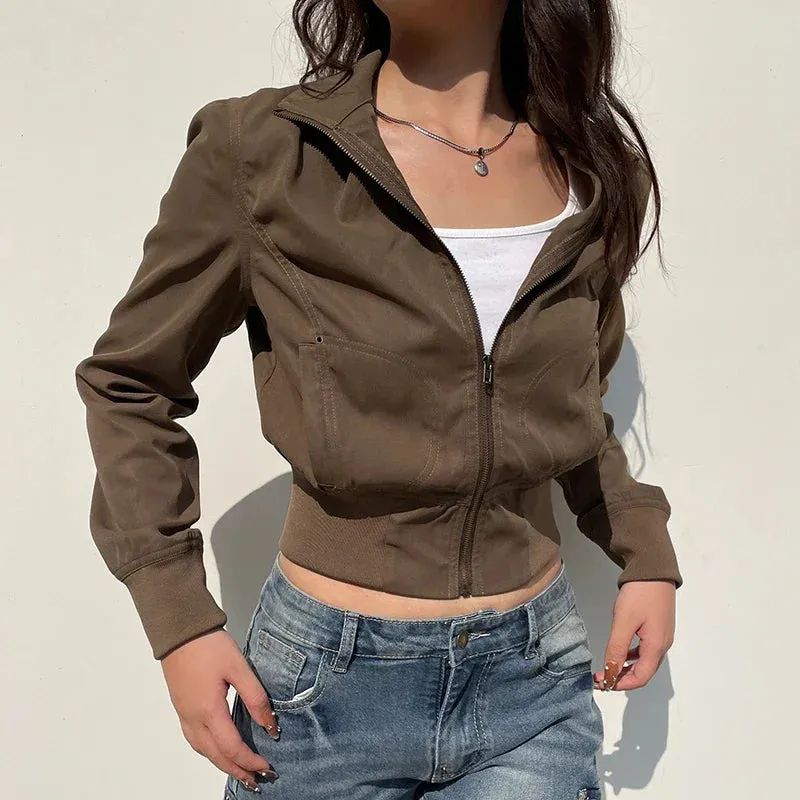 Casual Long Sleeves Pockets Cargo Coats Vintage Slim Jacket