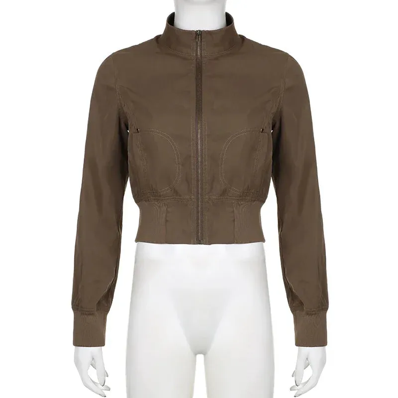 Casual Long Sleeves Pockets Cargo Coats Vintage Slim Jacket